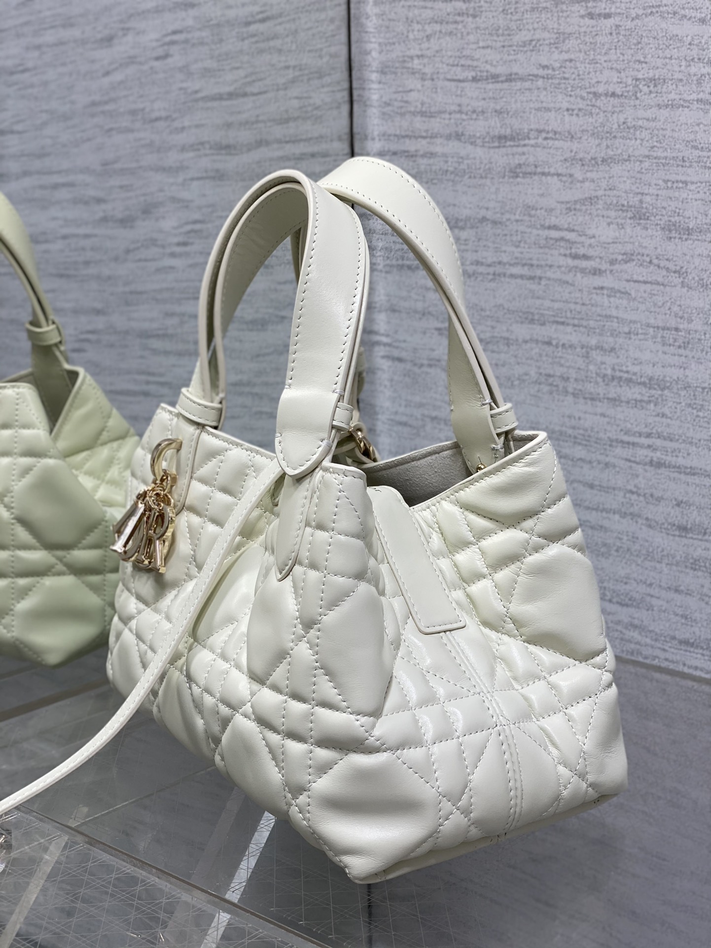 Small Dior Toujours Bag White Macrocannage Calfskin